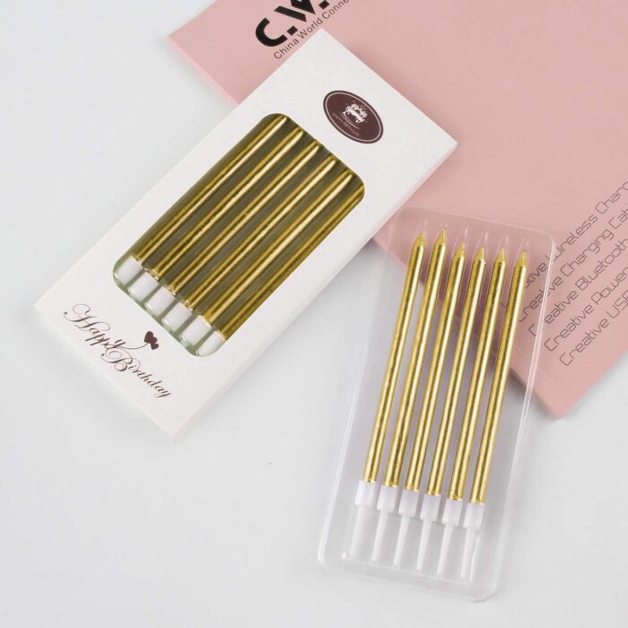 Tall Stick Metallic Candles for Cake Decoration - 6pcs - Image 2