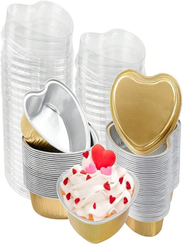 Heart Shaped Aluminum Foil Baking Cups with Lid