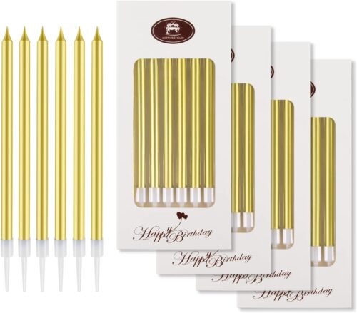 Tall Stick Metallic Candles for Cake Decoration - 6pcs. | Candles for Birthday, Baby Shower, Wedding Party & Cake Decoration
